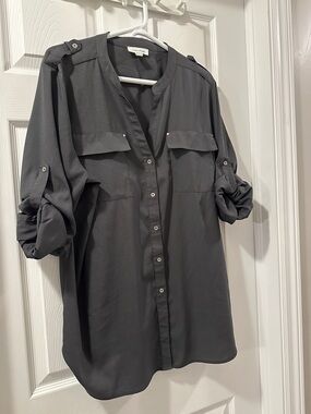 Calvin Klein Dark Gray Button-Front Utility Blouse Sz 1X